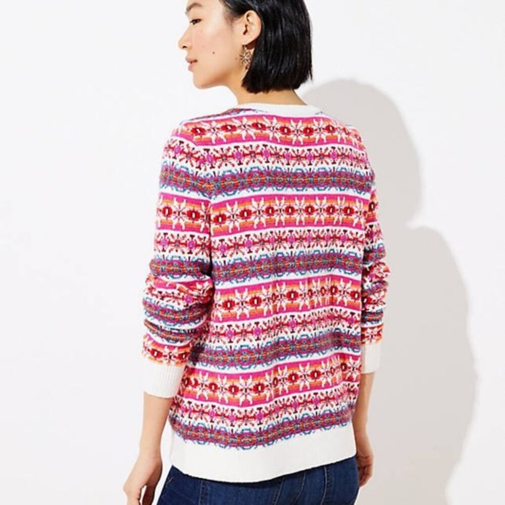 Multicolor LOFT Fair Isle Crew Neck Long Sleeve Pullover Knit Sweater (NWT) - Picture 4 of 5